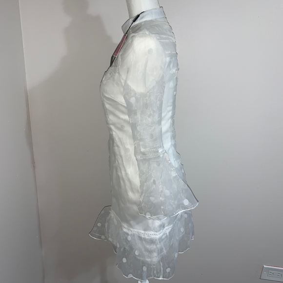 NWT Pretty Little Thing White Spotty Mesh Dress - Picture 4 of 7